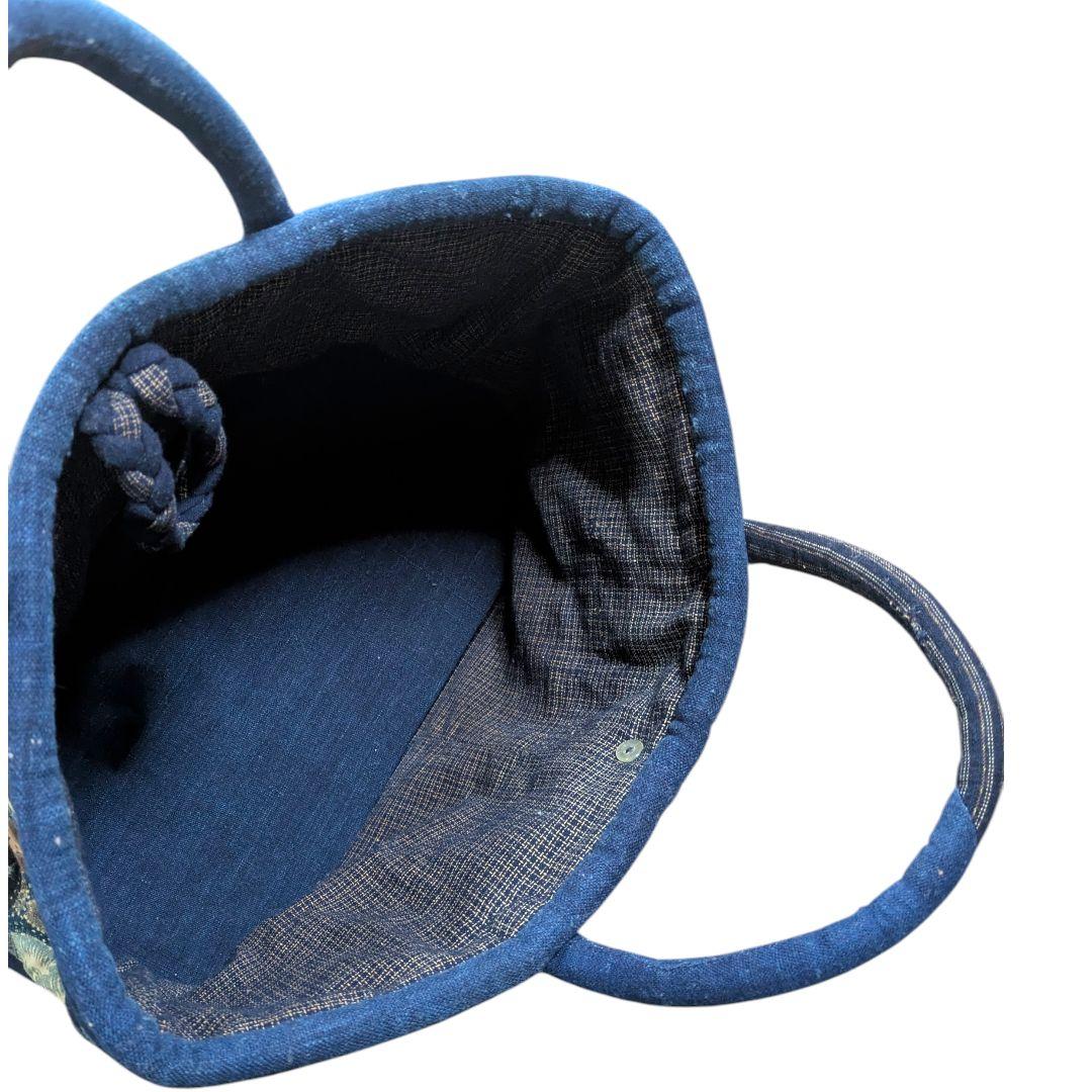 ハンドメイド 古布 パッチワーク トートバッグ 藍染 刺し子 クラムシェル