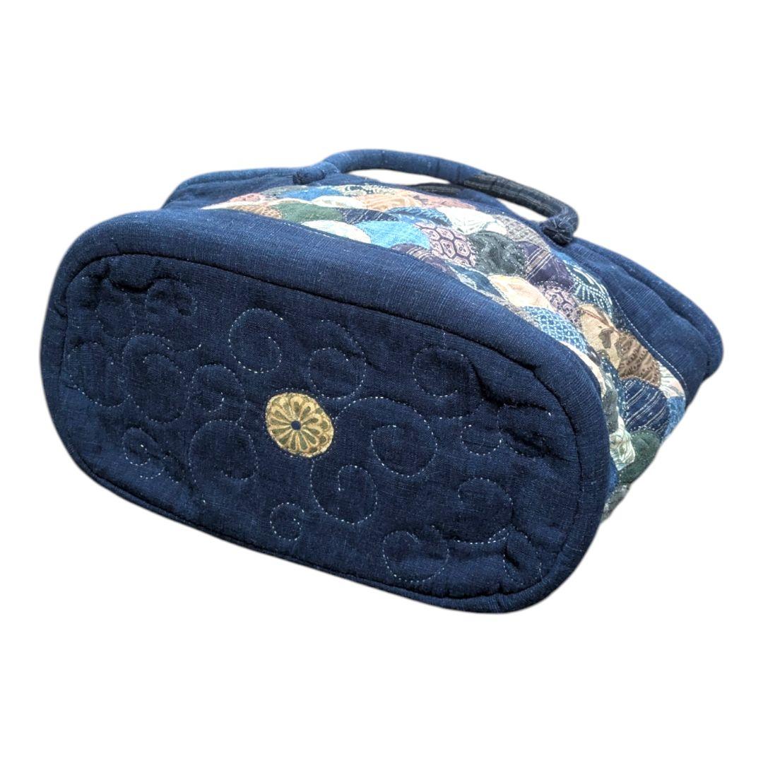 ハンドメイド 古布 パッチワーク トートバッグ 藍染 刺し子 クラムシェル