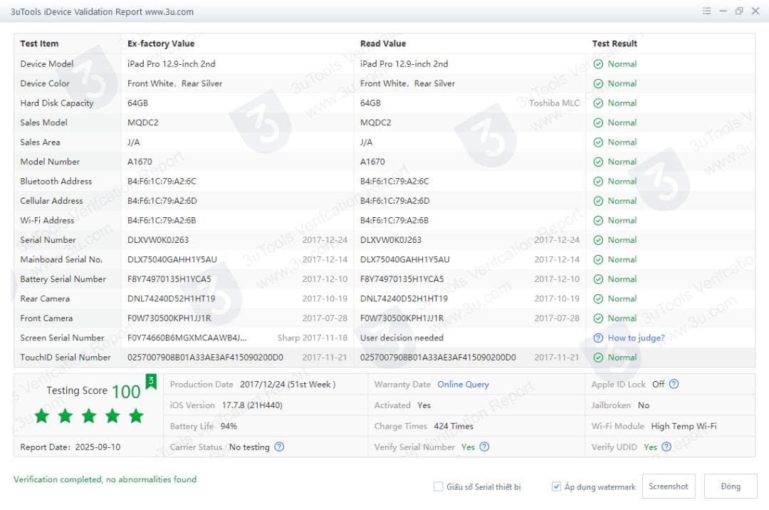 iPad Pro 第2世代 12.9inch Wi-fi 64G BT 94%