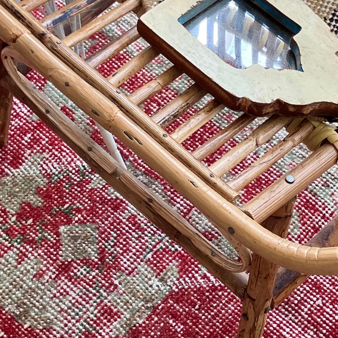 レア✳︎シャビーレッド　囲みコーラルオレンジ　フラワー　トルコヴィンテージラグ