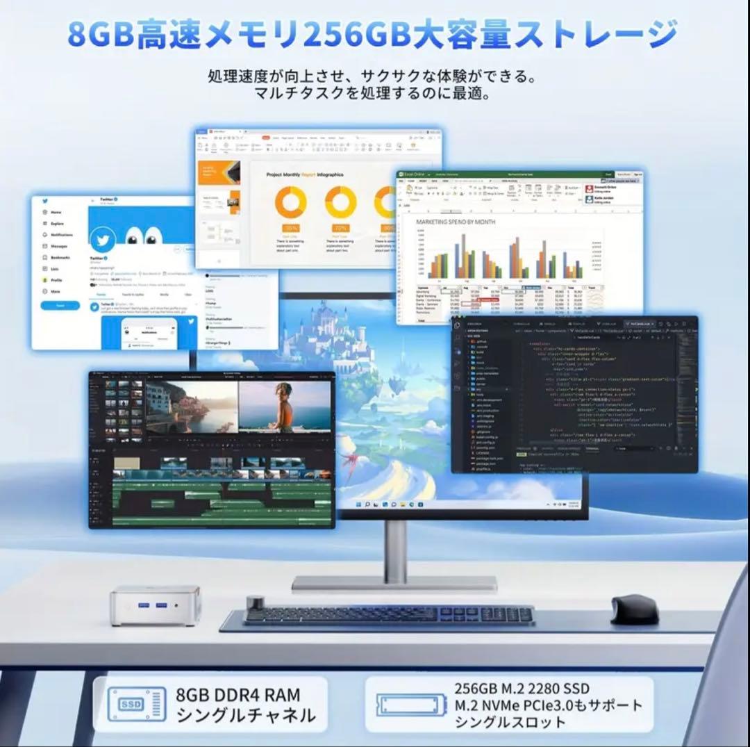 NiPoGi ミニPC N150 8GB 256GB シルバー E2 4C4T