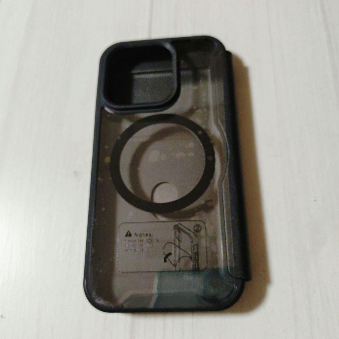 iPhone15 スマホケース クリア 手帳型　ブラック