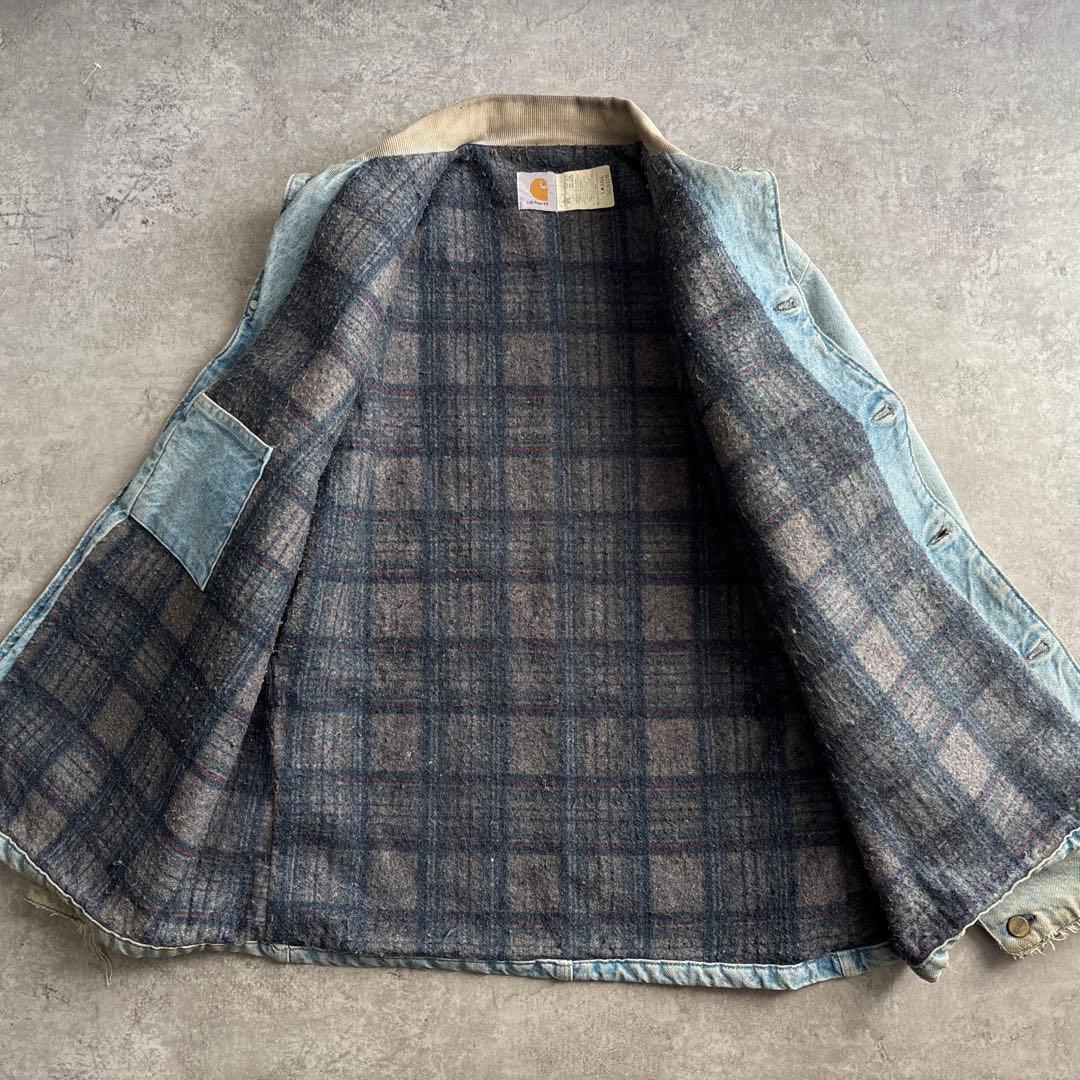 90's/USA製/carhartt【L】デニム チョアコート 襟コーデュロイ