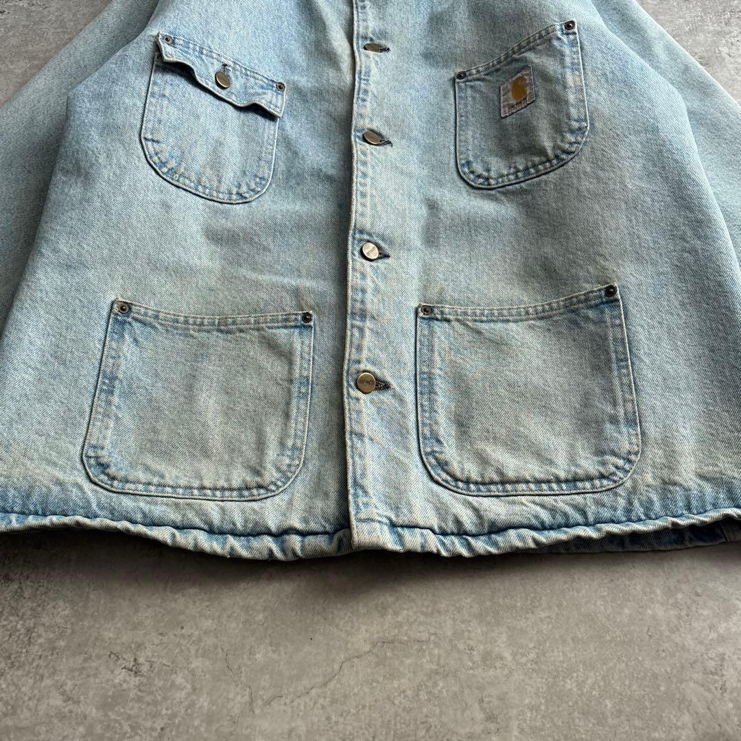 90's/USA製/carhartt【L】デニム チョアコート 襟コーデュロイ