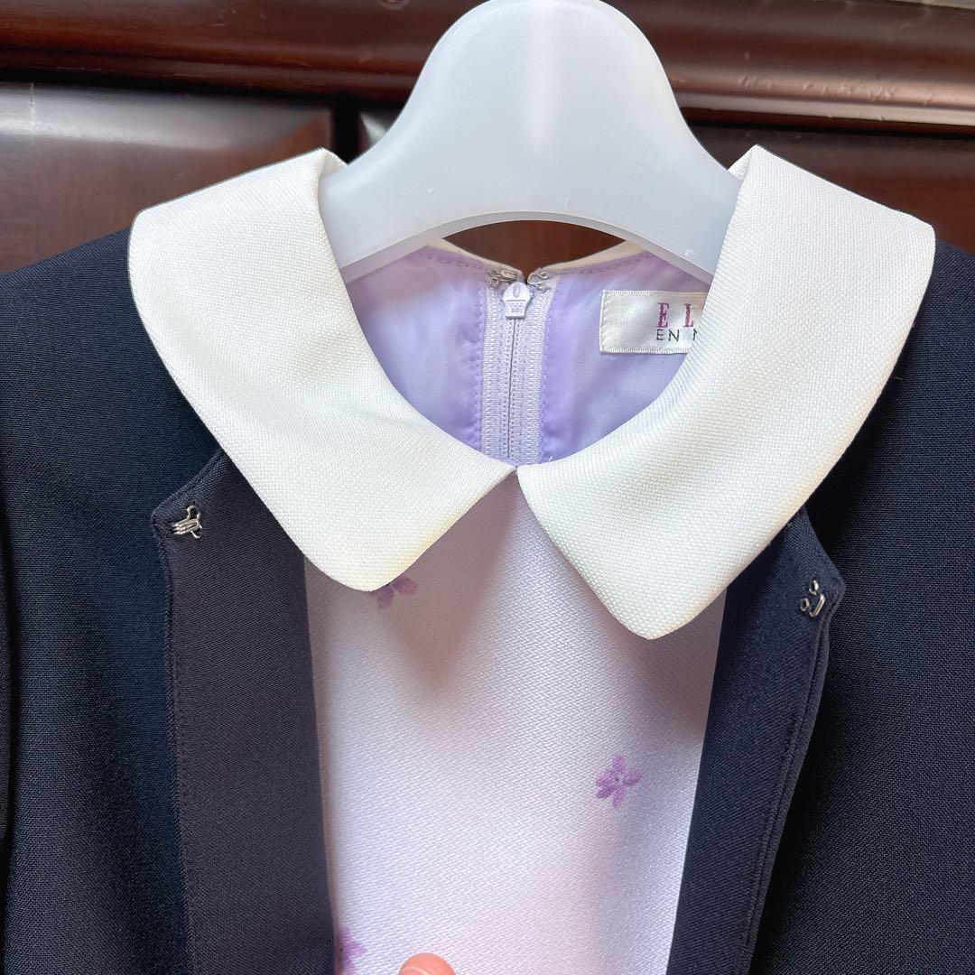 みーELLE 紫フラワープリントドレス＆黒ジャケット　卒園式　入学式