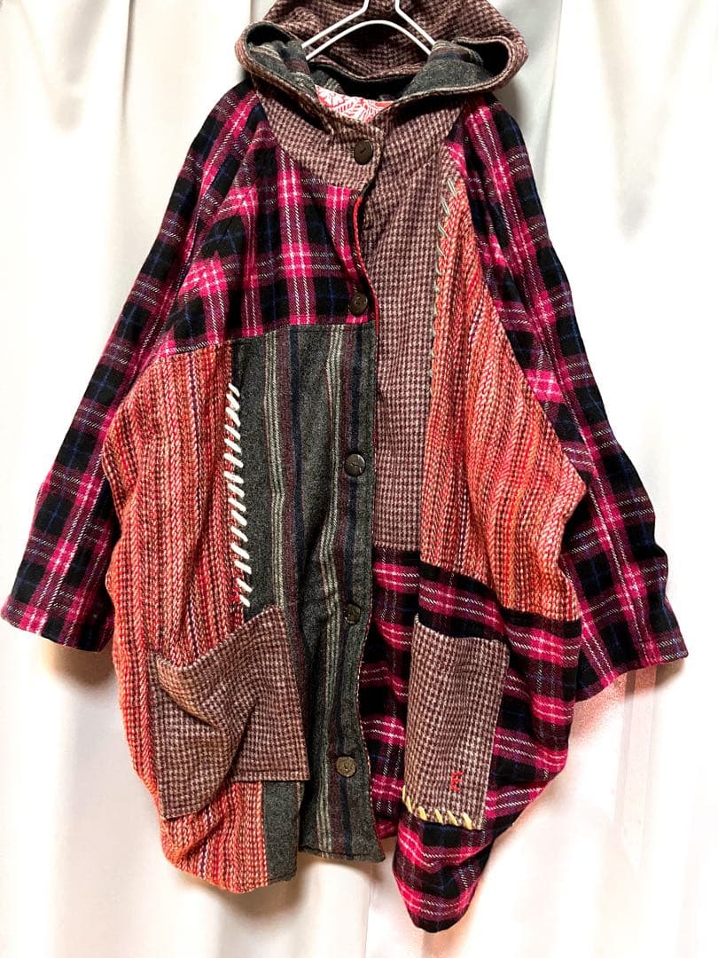 EL RODEO 異素材パッチワークウールコート 大きいサイズ オーバーサイズ