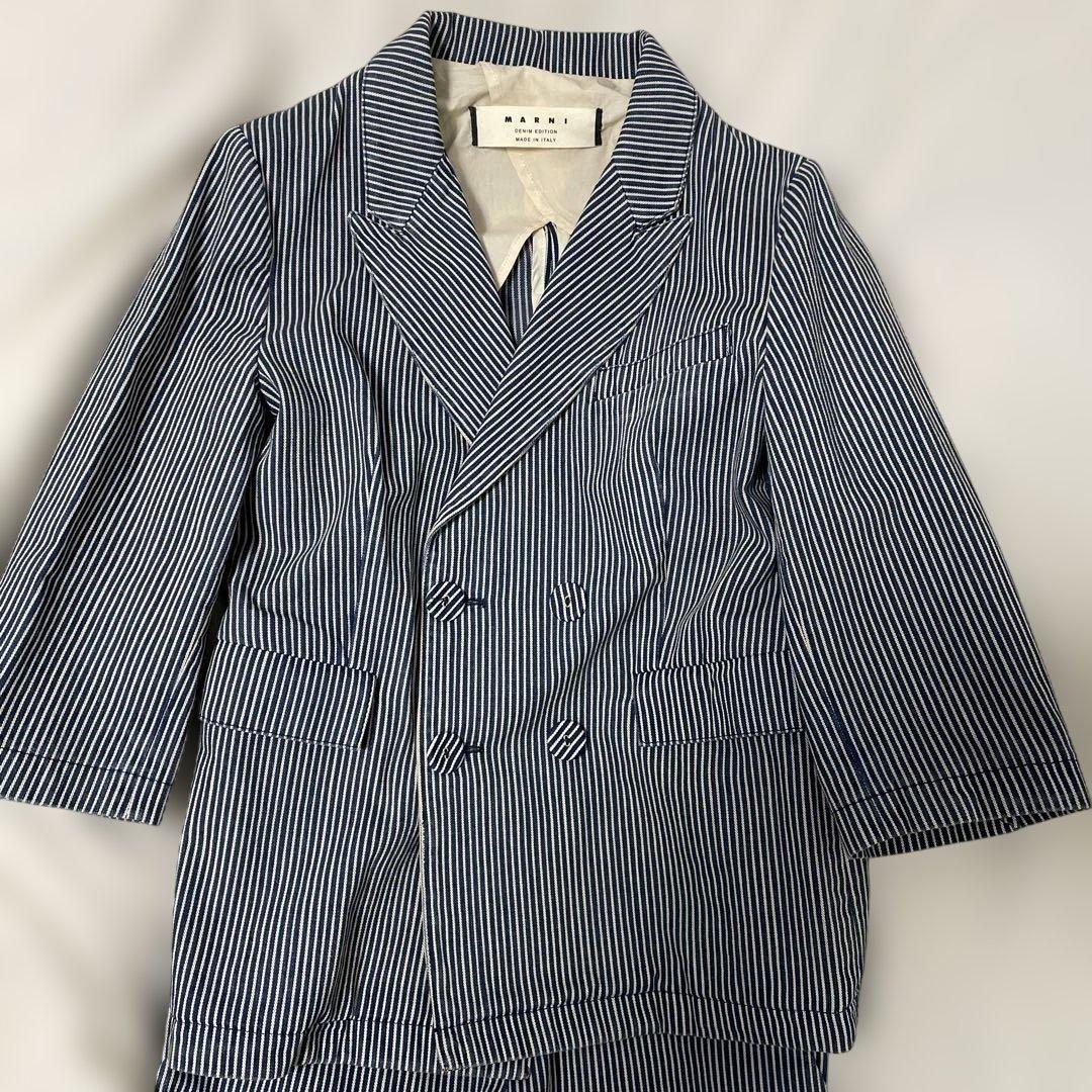 MARNI ストライプ デニム 七部袖テーラードジャケットパンツスーツ　希少