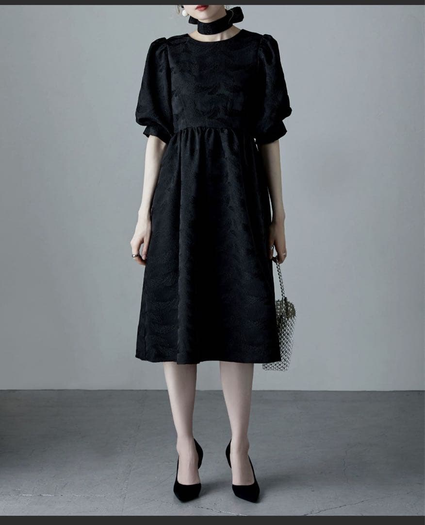 完売品　ジャガードパフスリーブドレス　etoll.