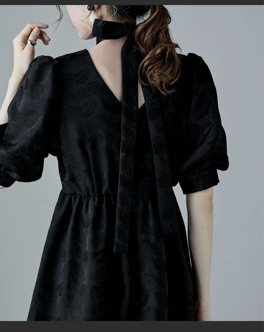 完売品　ジャガードパフスリーブドレス　etoll.