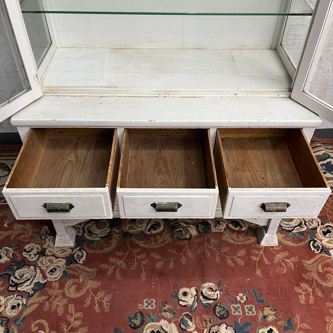 【アンティーク】ドクターキャビネット 医療棚 飾り棚 シャビー ガラス 古家具