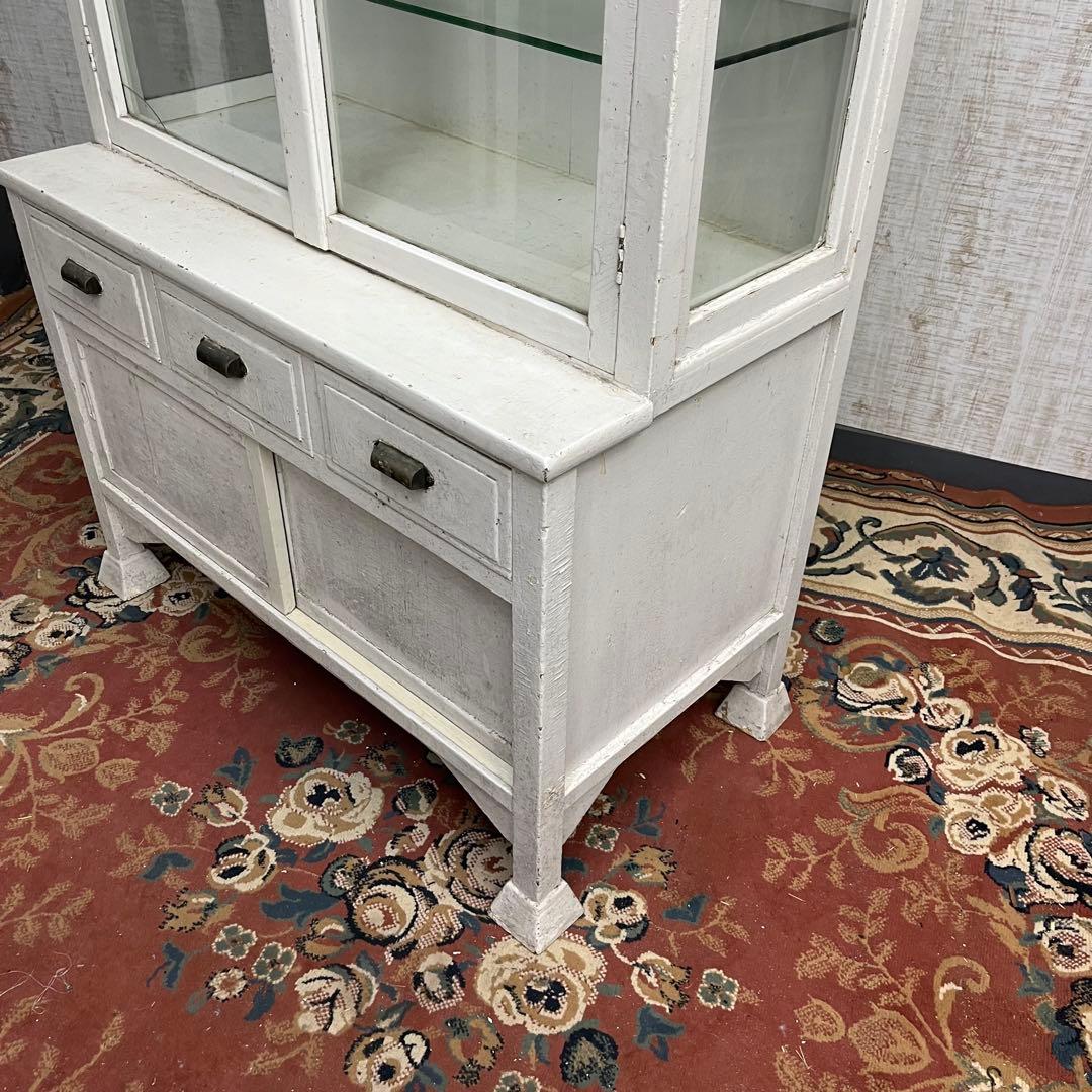 【アンティーク】ドクターキャビネット 医療棚 飾り棚 シャビー ガラス 古家具