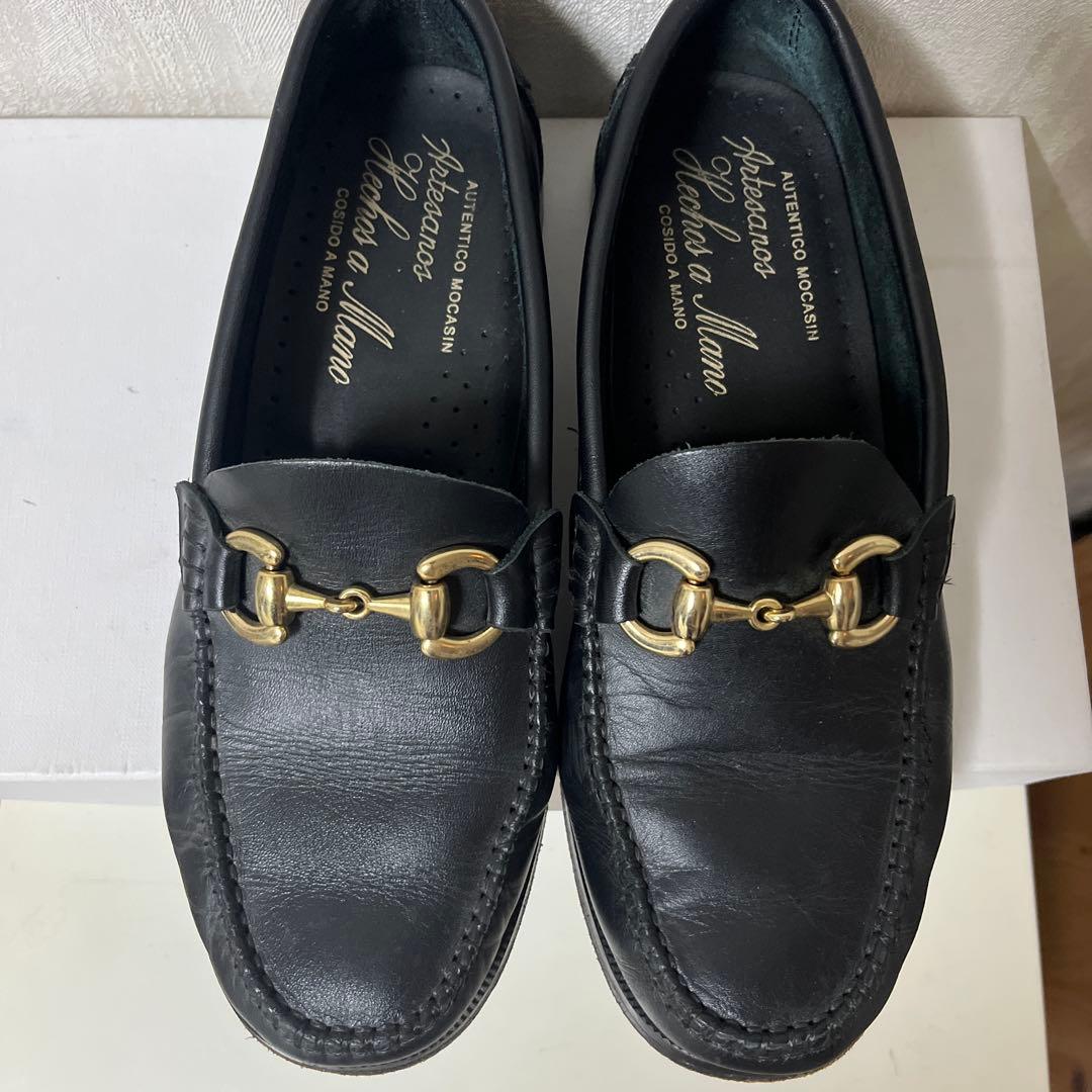 アルテサノスARTESANOSレザービットローファードレスシューズ37ブラック黒