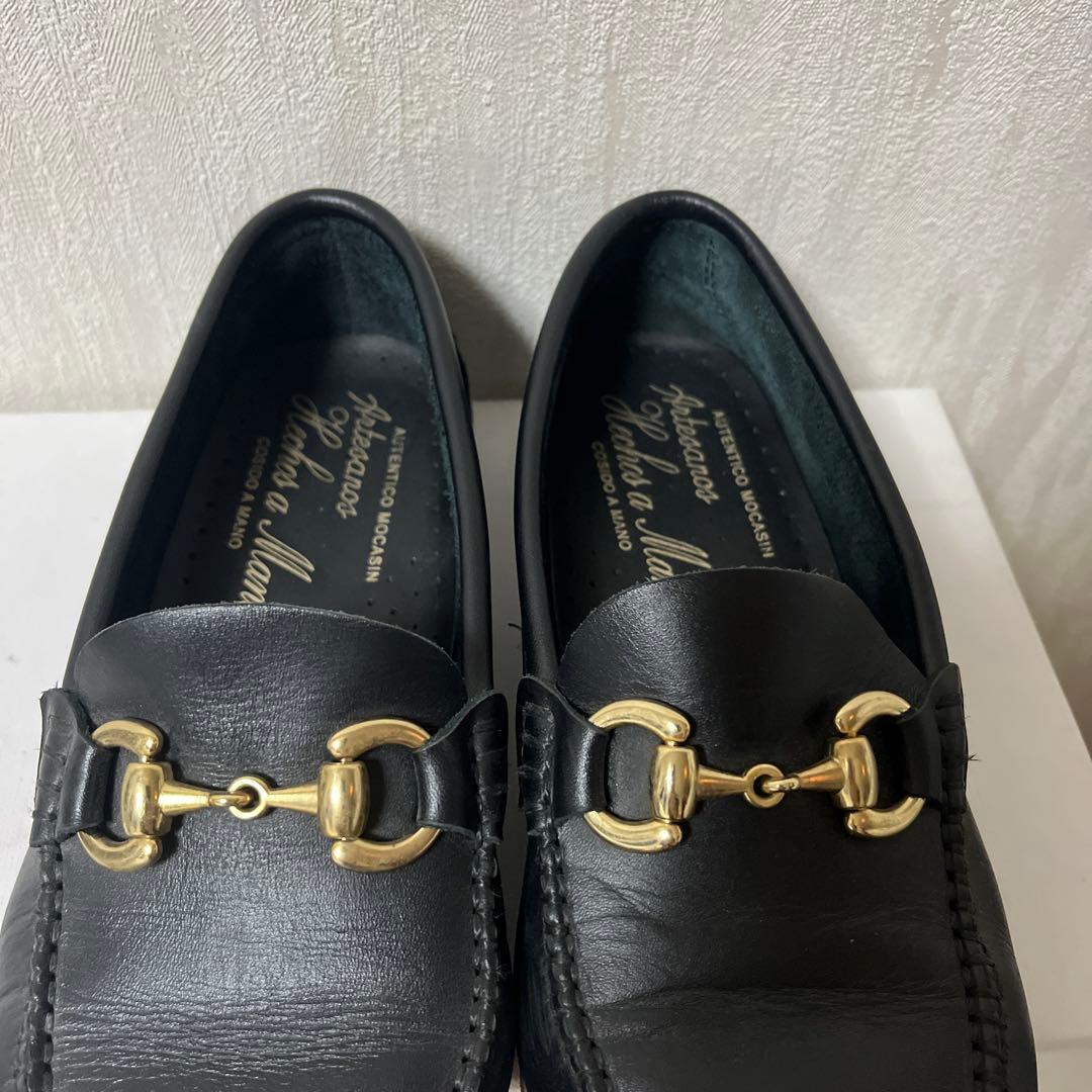 アルテサノスARTESANOSレザービットローファードレスシューズ37ブラック黒