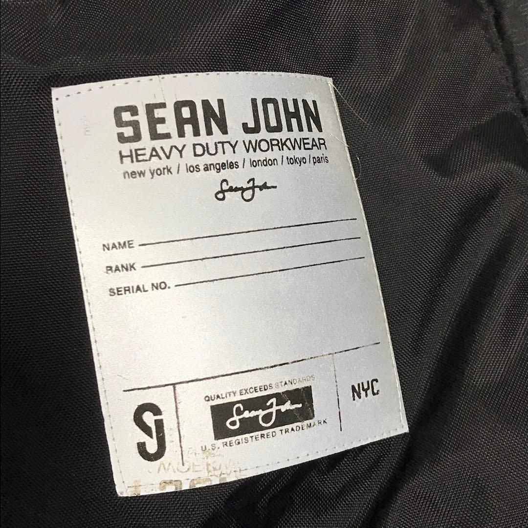 Sean John ショーンジョン　中綿モッズコート　刺繍ロゴ　ファーフード　黒