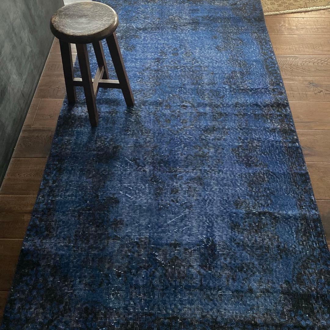 ブルーオーバーダイ　ヴィンテージラグ　トルコラグ