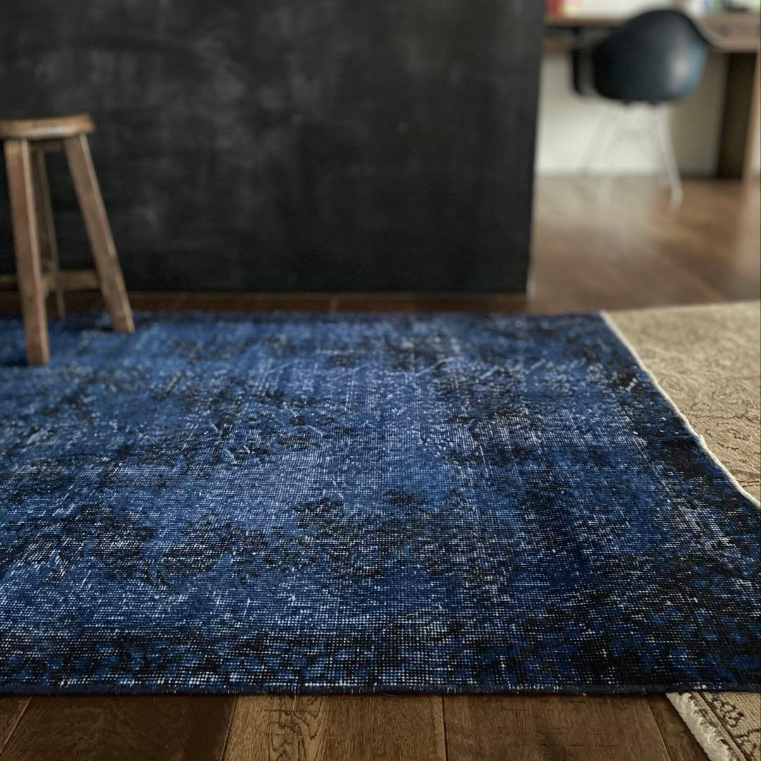 ブルーオーバーダイ　ヴィンテージラグ　トルコラグ