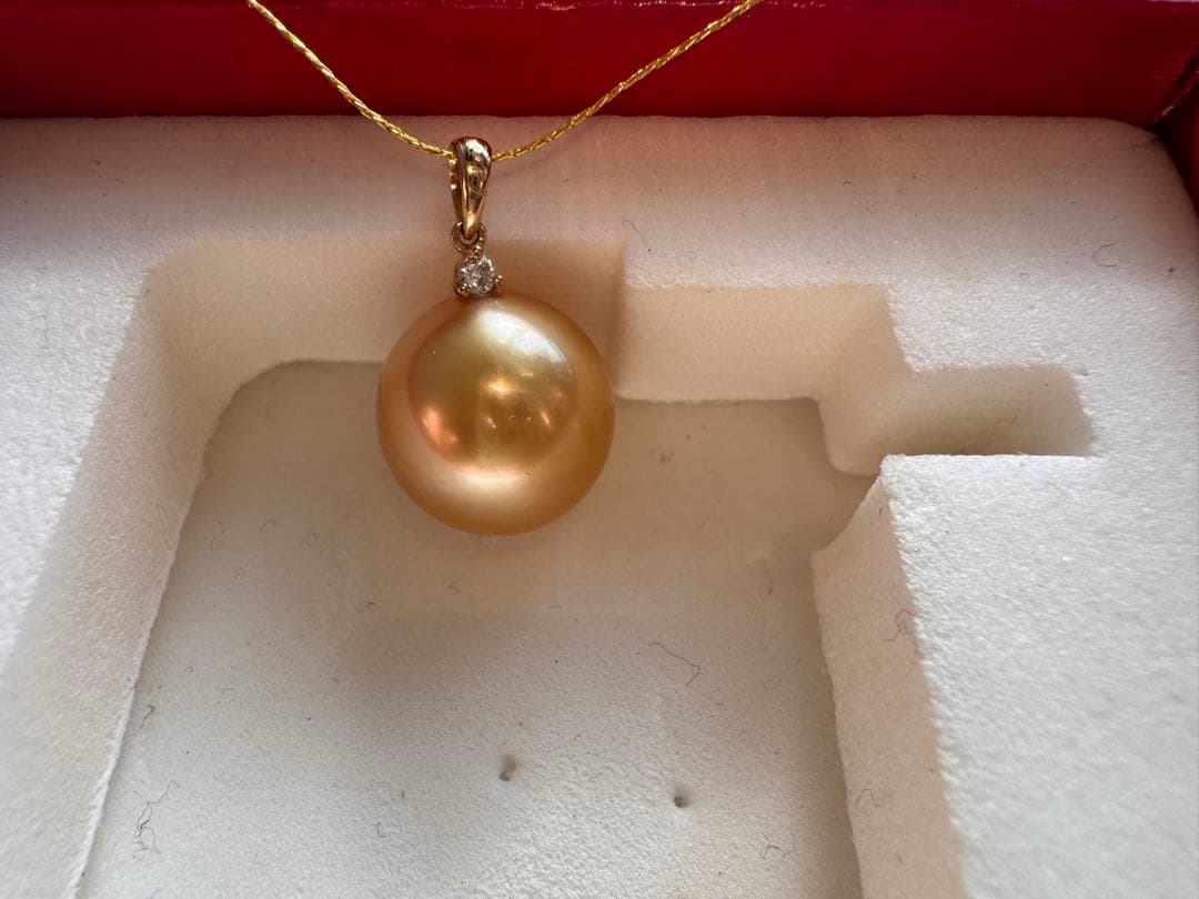 茶金級　最高品質天然南洋白蝶ゴールデンパールペンダント