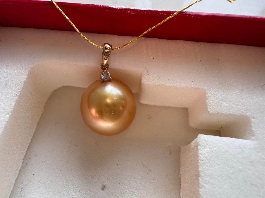 茶金級　最高品質天然南洋白蝶ゴールデンパールペンダント