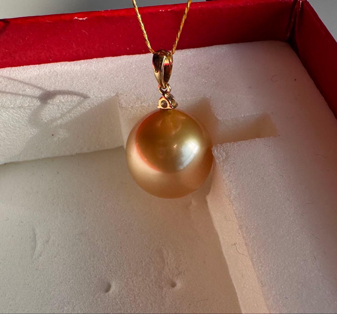 茶金級　最高品質天然南洋白蝶ゴールデンパールペンダント
