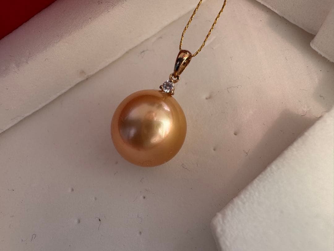 茶金級　最高品質天然南洋白蝶ゴールデンパールペンダント