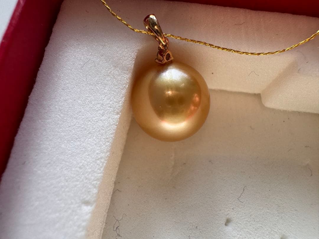 茶金級　最高品質天然南洋白蝶ゴールデンパールペンダント