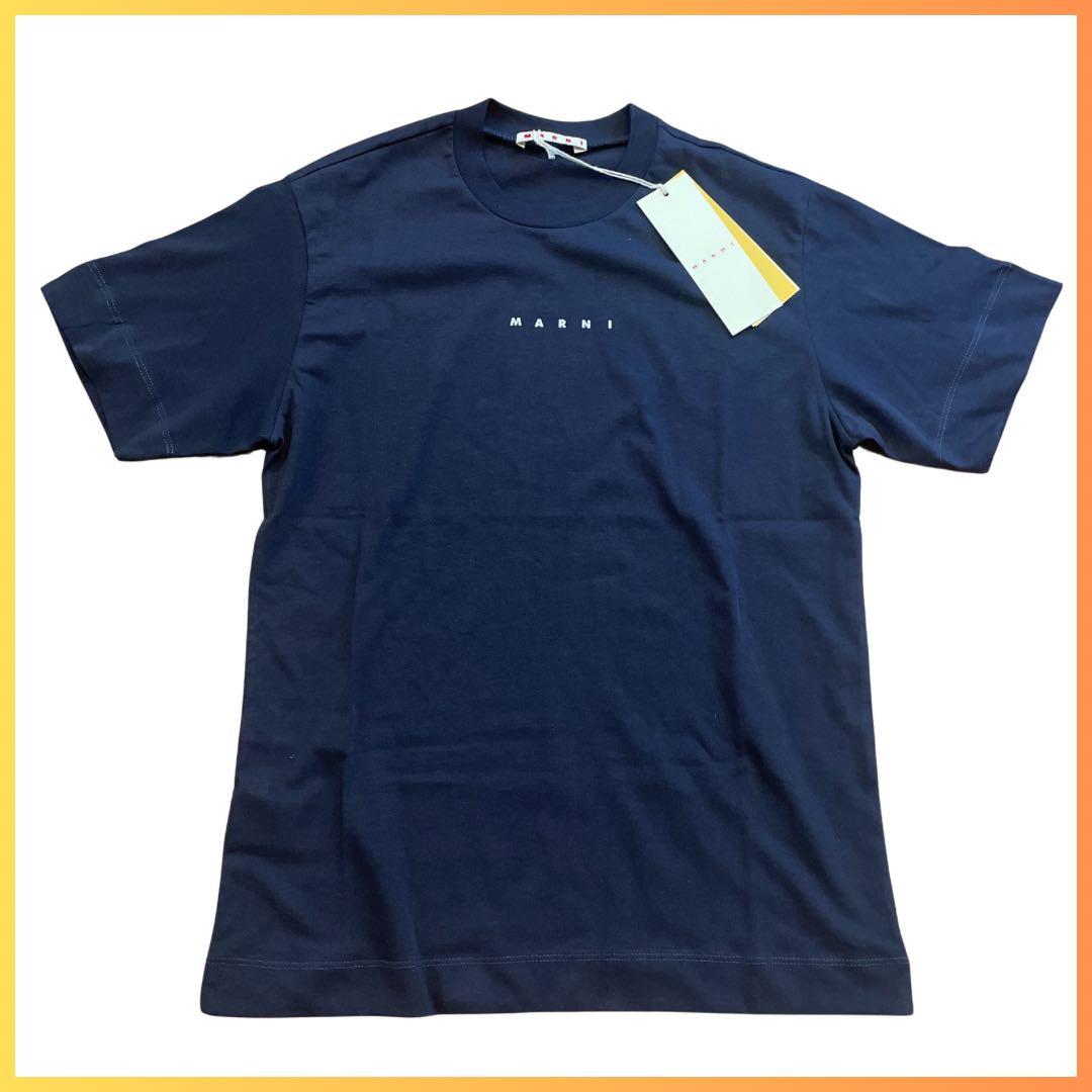 【新品】大人もOK MARNI シャツ 半袖 ロゴ ダークネイビー 12Y