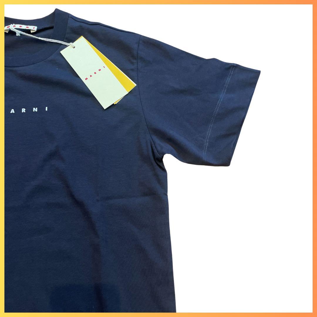 【新品】大人もOK MARNI シャツ 半袖 ロゴ ダークネイビー 12Y