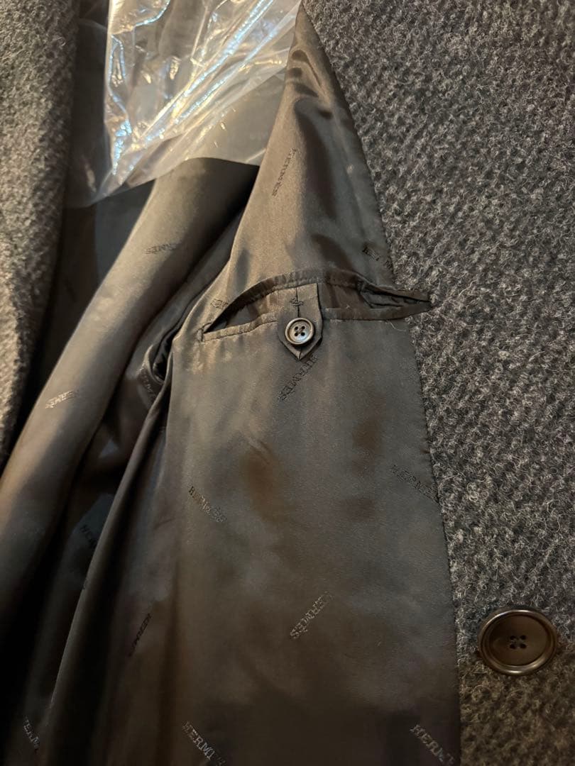 新品未使用タグ付 HERMESエルメス ウールコート 46 チャコールグレー