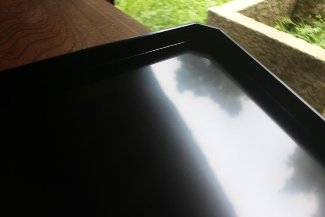 デッドストック！上質黒漆の美しい隅切長方盆大小セット（輪島塗漆器漆盆お膳