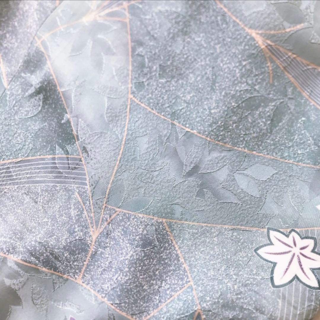 着物リメイクワンピース　水色　紅葉