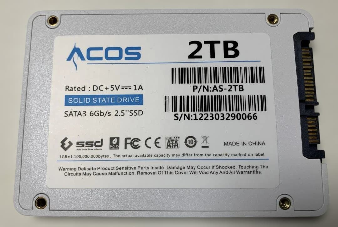 【健康状態100%】大容量 2TB SSD ACOS製 2.5インチ SATA3