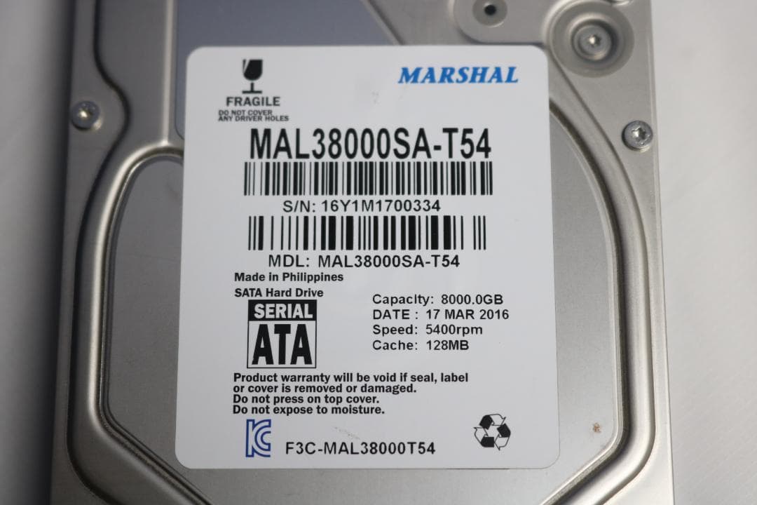 MARSHAL HDD MAL38000SA-T54 8TB SATA 中古品