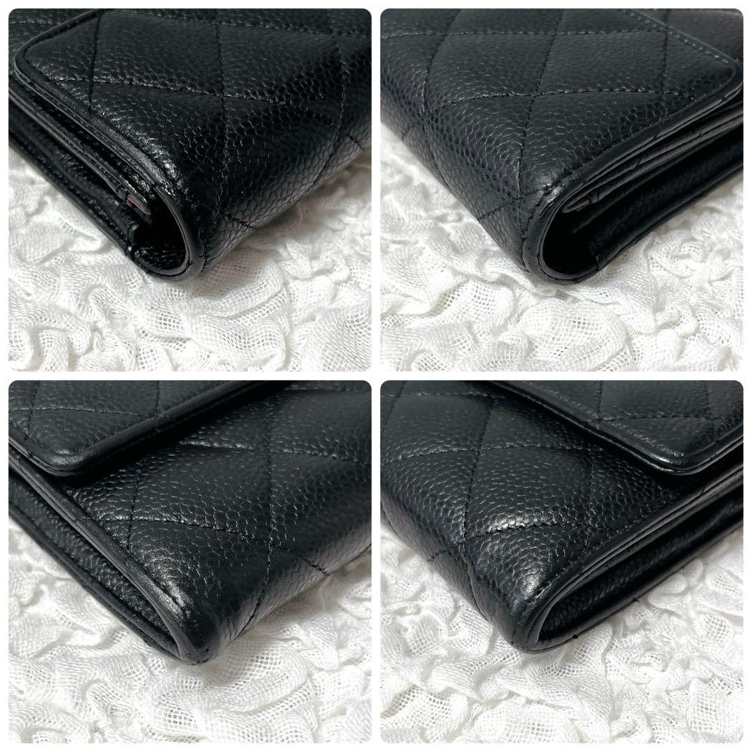 CHANEL キャビアスキン　マトラッセ　レザー 長財布 ギャランティカード