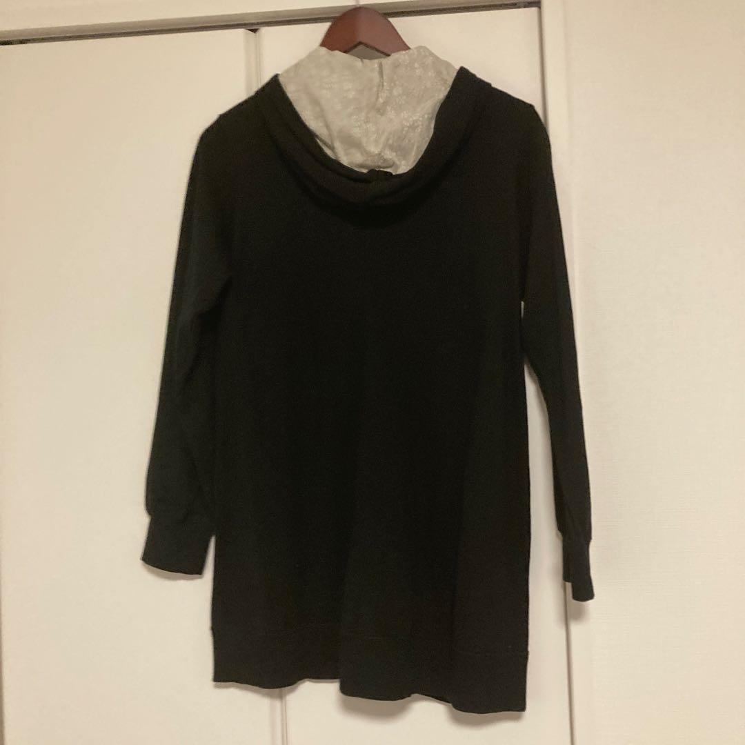 【試着のみ未使用品】ピンクハウス ロゴパッチ付きロングパーカー ブラック❁⃘*.゜