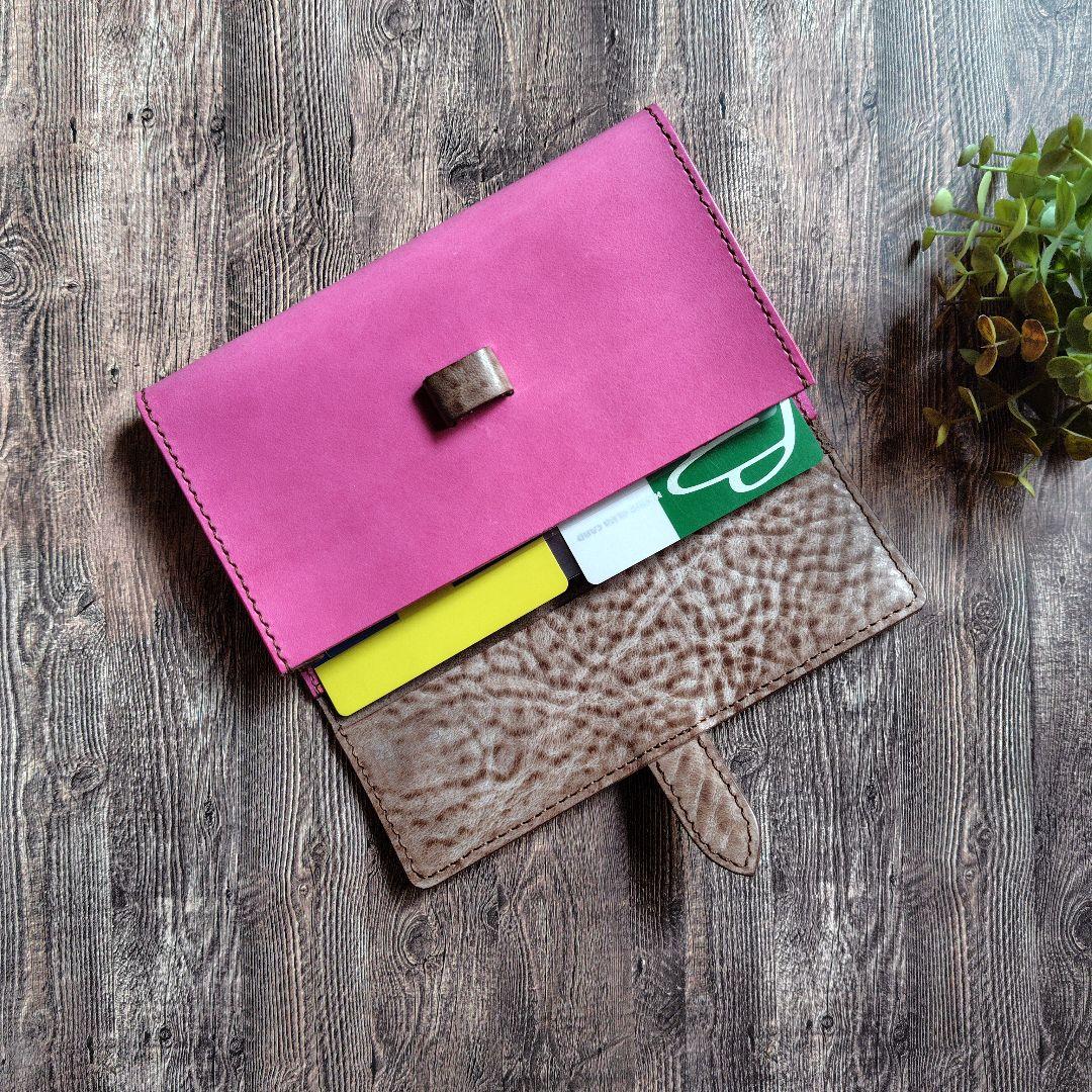 ハンドメイド 本革 システム手帳カバー ミニ6 M6 通帳ポーチ ミナペルホネン