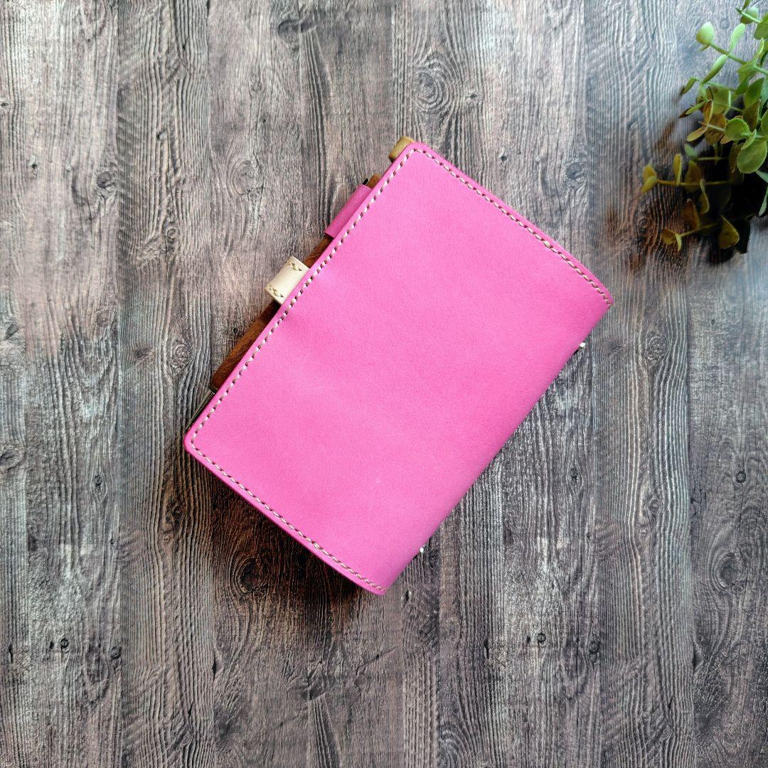 ハンドメイド 本革 システム手帳カバー ミニ6 M6 通帳ポーチ ミナペルホネン