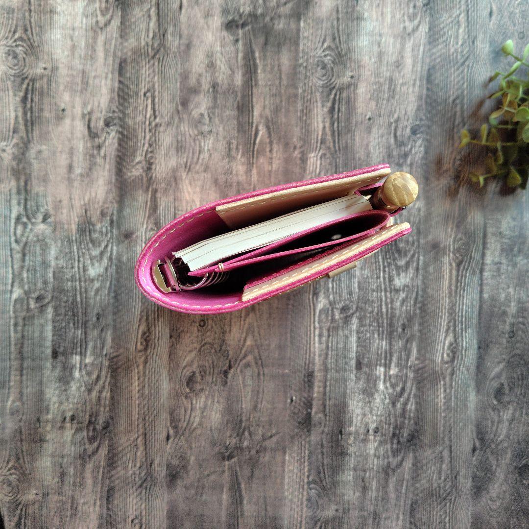 ハンドメイド 本革 システム手帳カバー ミニ6 M6 通帳ポーチ ミナペルホネン