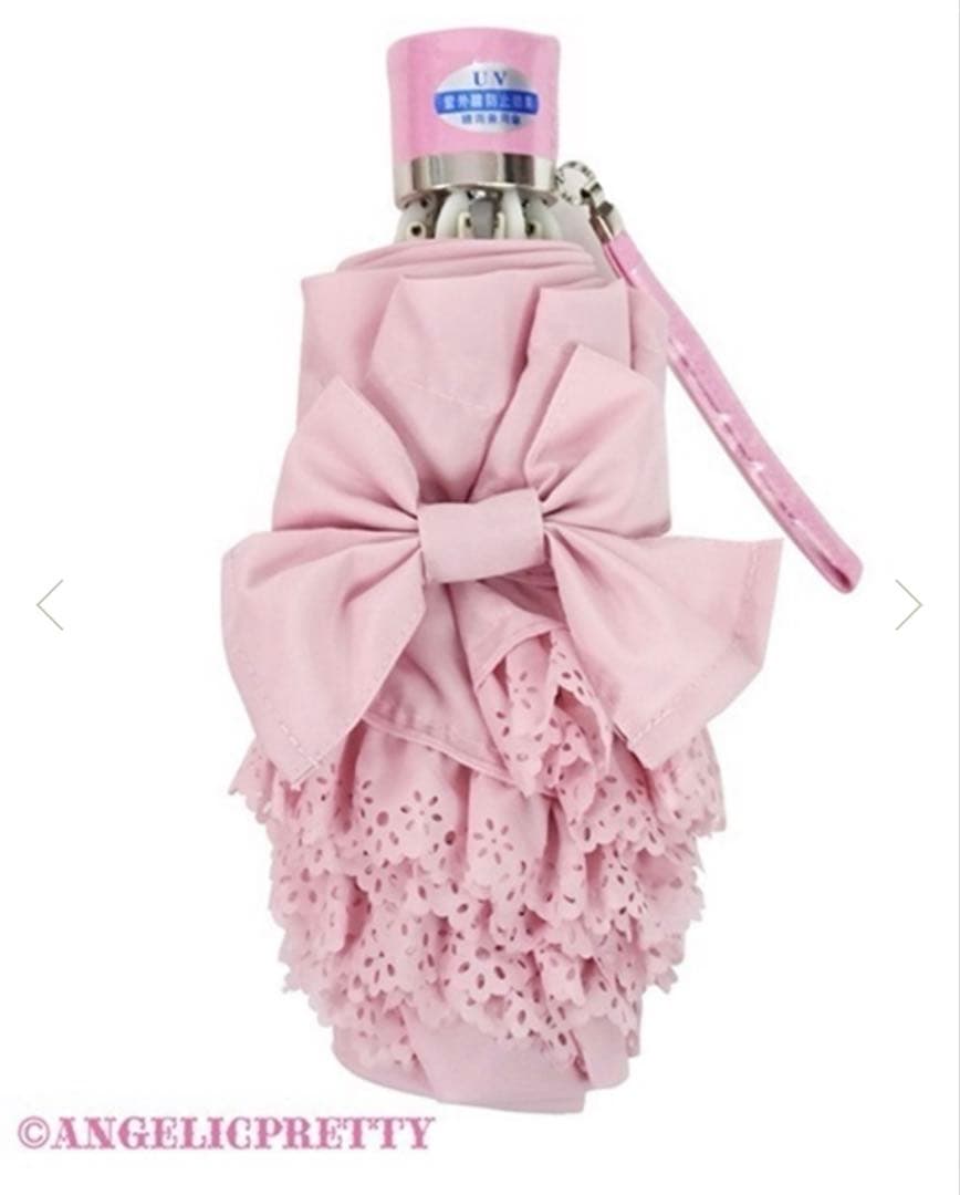 アンジェリックプリティ　フリルミルフィーユ折りたたみアンブレラ　ピンク