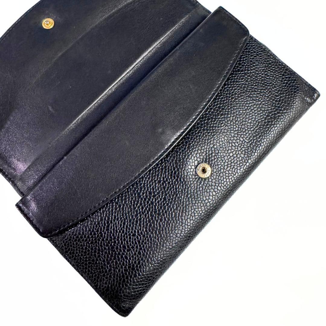 シャネル 二つ折り長財布 ココマーク ブラック キャビアスキン