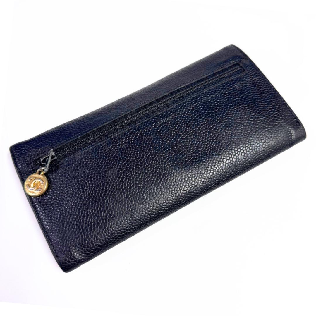 シャネル 二つ折り長財布 ココマーク ブラック キャビアスキン