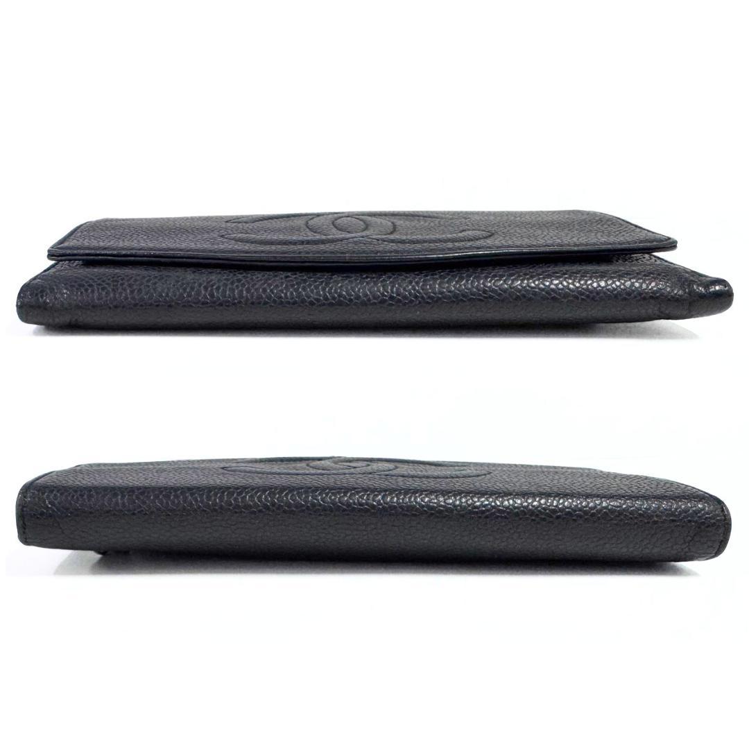 シャネル 二つ折り長財布 ココマーク ブラック キャビアスキン