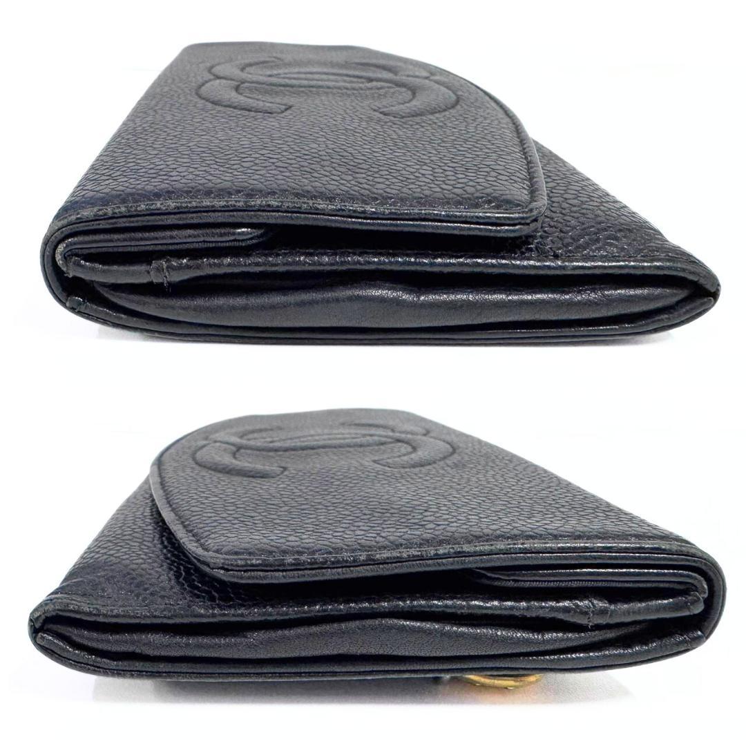 シャネル 二つ折り長財布 ココマーク ブラック キャビアスキン