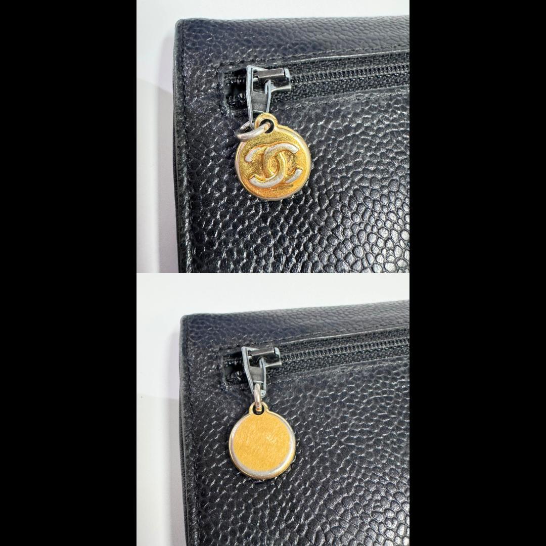 シャネル 二つ折り長財布 ココマーク ブラック キャビアスキン