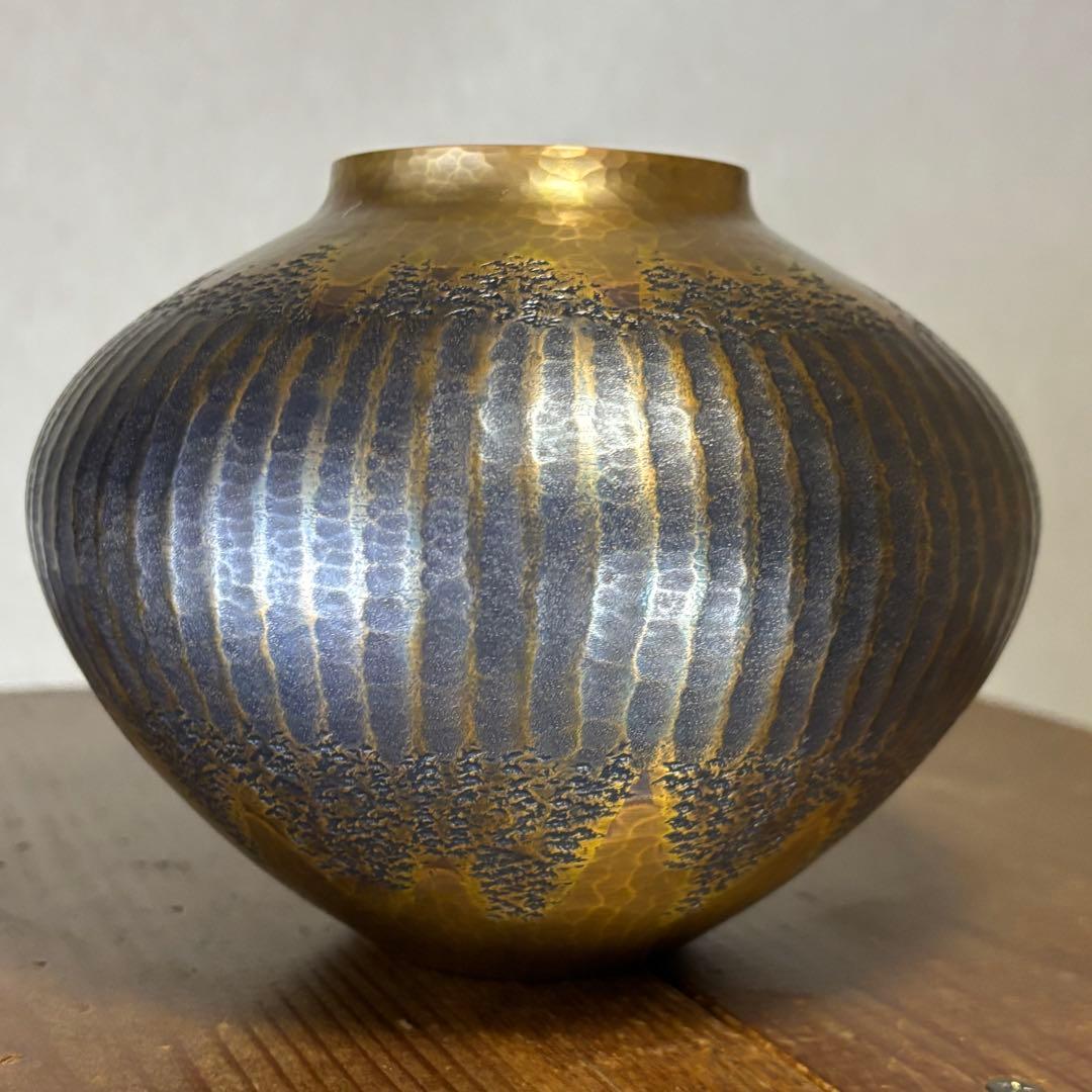 玉川堂　花瓶　珍品　金富士　鎚起銅器　金彩模様　3つの模様　業物　時代　覚平
