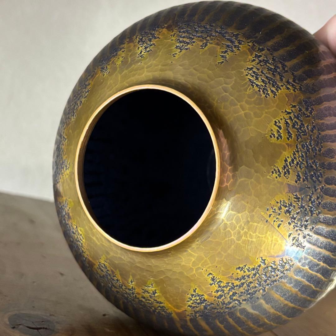 玉川堂　花瓶　珍品　金富士　鎚起銅器　金彩模様　3つの模様　業物　時代　覚平