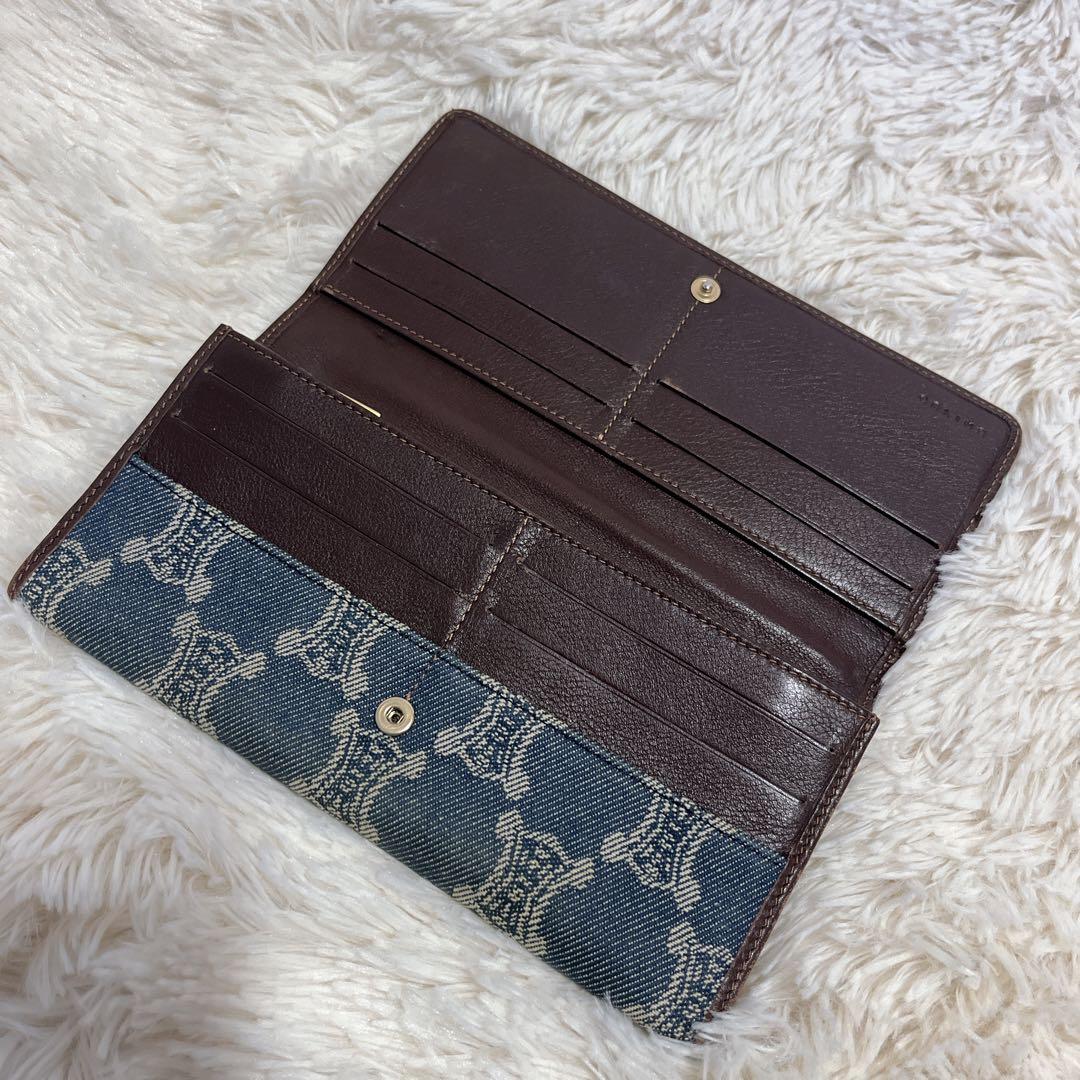 セリーヌ パリマカダム デニム ロゴ入り 長財布 インディゴカラー 総柄