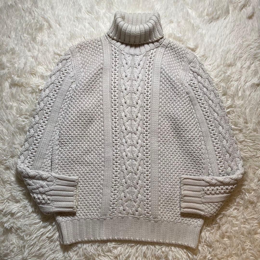 ジルサンダー タートルネック ケーブルニット セーター ベージュ M