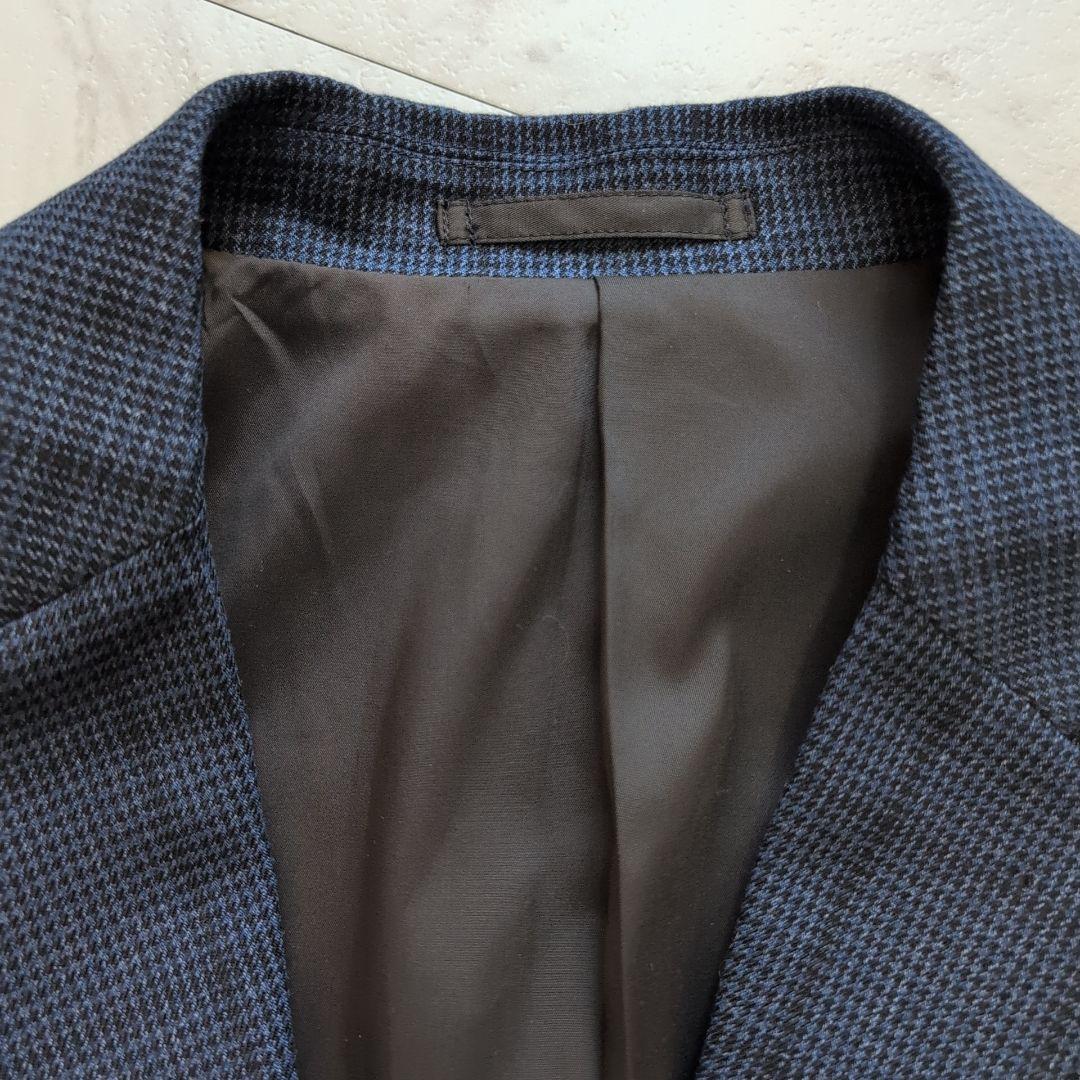 プラステ 洗える メンズスーツ セットアップ ネイビー チェック M
