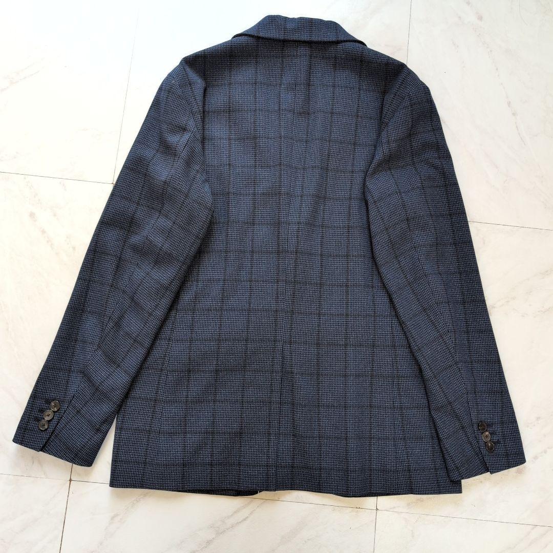 プラステ 洗える メンズスーツ セットアップ ネイビー チェック M