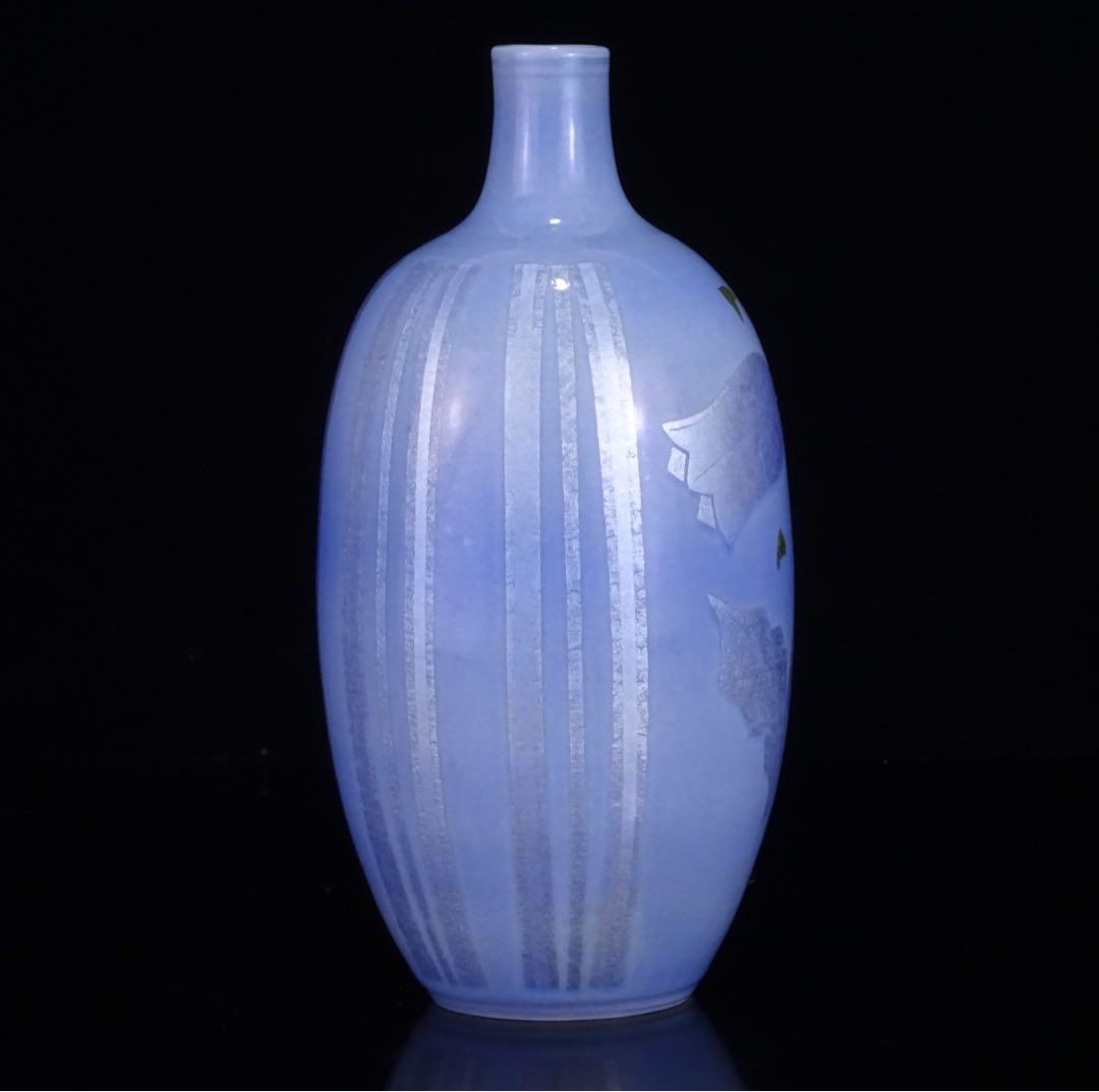 九谷焼　人間国宝　中田一於　釉裏銀彩　草花文　花入　共箱　花瓶　壷　花器